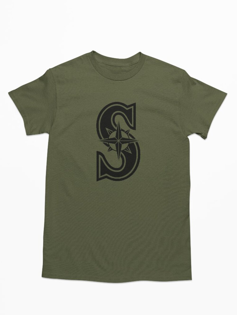 NEW Seattle Mariners S Monogram Compass Logo T-Shirt MILITARY ARMY GREEN